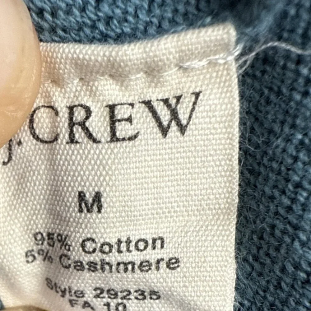 J. Crew Sweater Mens Size M Blue V-Neck Knit Cotton‎ Cashmere Pullover Upscale